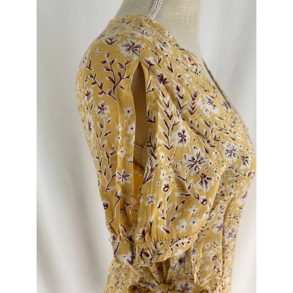 Roxy Floral Short Sleeve Wrap Mini Dress Womens Small Yellow New - Picture 5 of 12